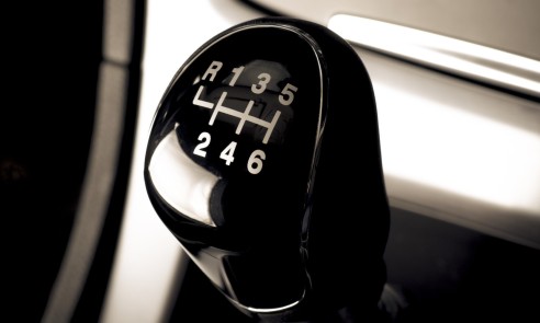 Lever of manual transmission in auto, vehicle.